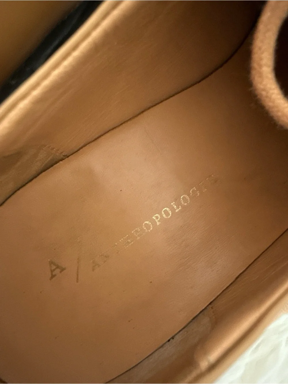 Anthropologie Tan Leather Derby Shoes with Black Sole